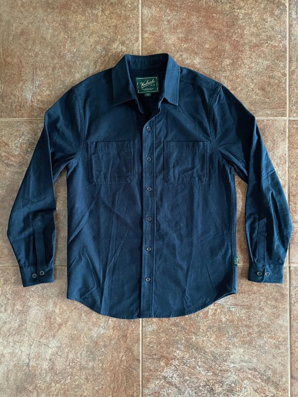 Woolrich Small Navy Flannel Cotton Men's Long Sleeve